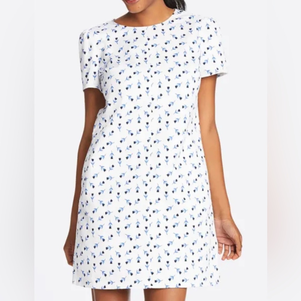 Draper James Denim White Dress with Blue Floral Pattern